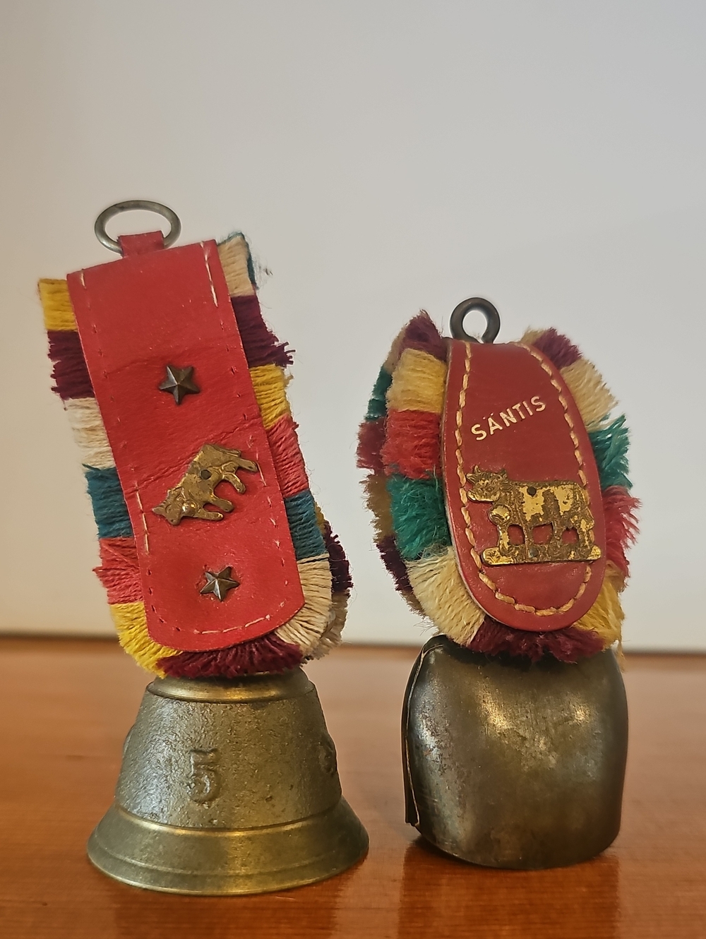 Pair Of Vintage Brass Multicolor Cow Bells